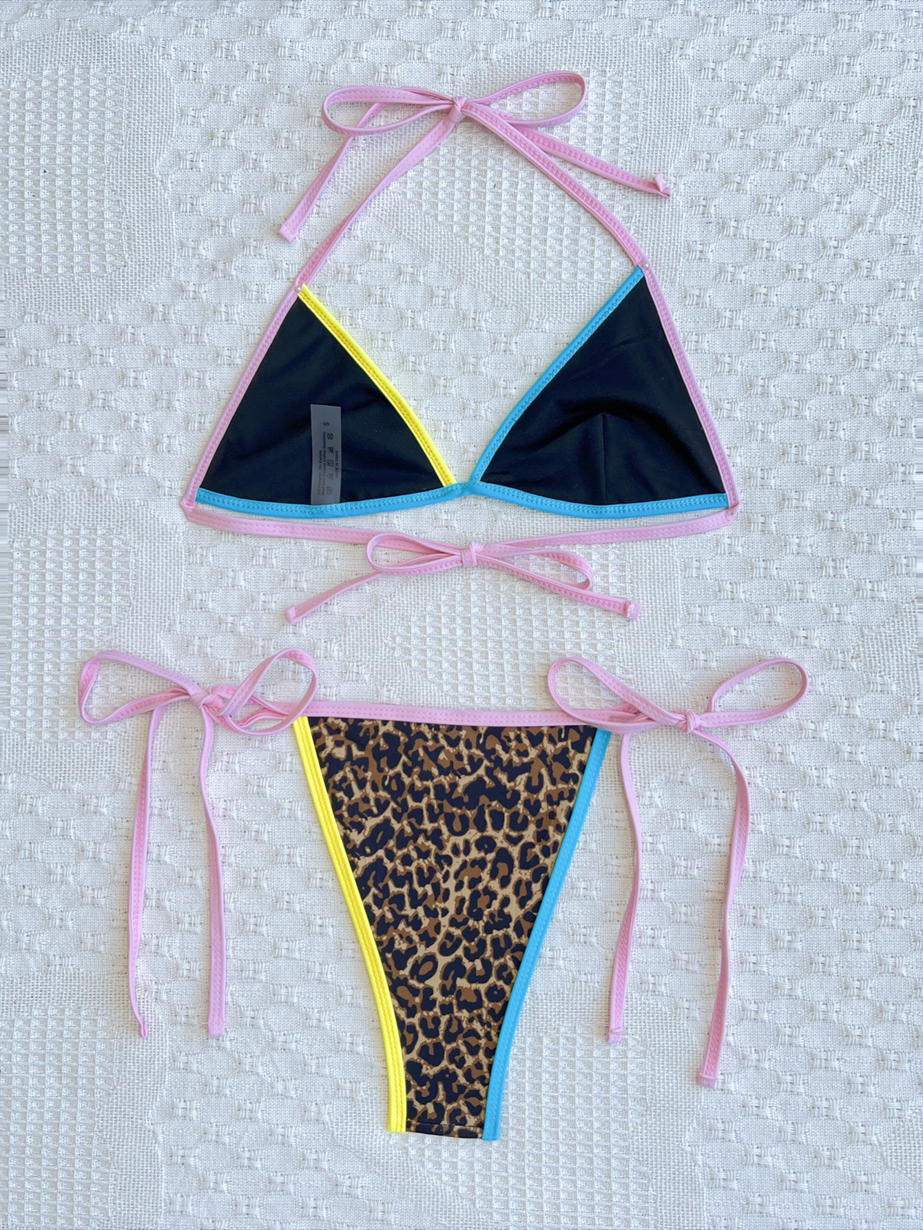 Leopard Patchwork Lace-Up Bikini for Beach Holidays