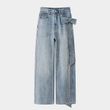 Women Denim Pants Beaded Bow Detail Fashion Jeans