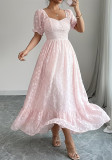 Women Plus Size Dress Puff Sleeve Jacquard Chic Elegant Dress
