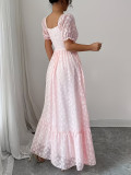 Women Plus Size Dress Puff Sleeve Jacquard Chic Elegant Dress