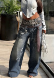Women Denim Pants Leopard Print Street Jeans