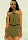 Women Bodycon Dress Sleeveless Halter Neck Solid Street Style Dress