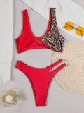 Women Bikini Patchwork Low Back Swimsuit Sexy Beachwear