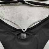 Women Bikini Solid Lace-Up Deep V Chain Sexy Swimwear