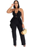 Women Fashion Two Piece Set Halter Neck Irregular Top Pants Set Sexy Outfit