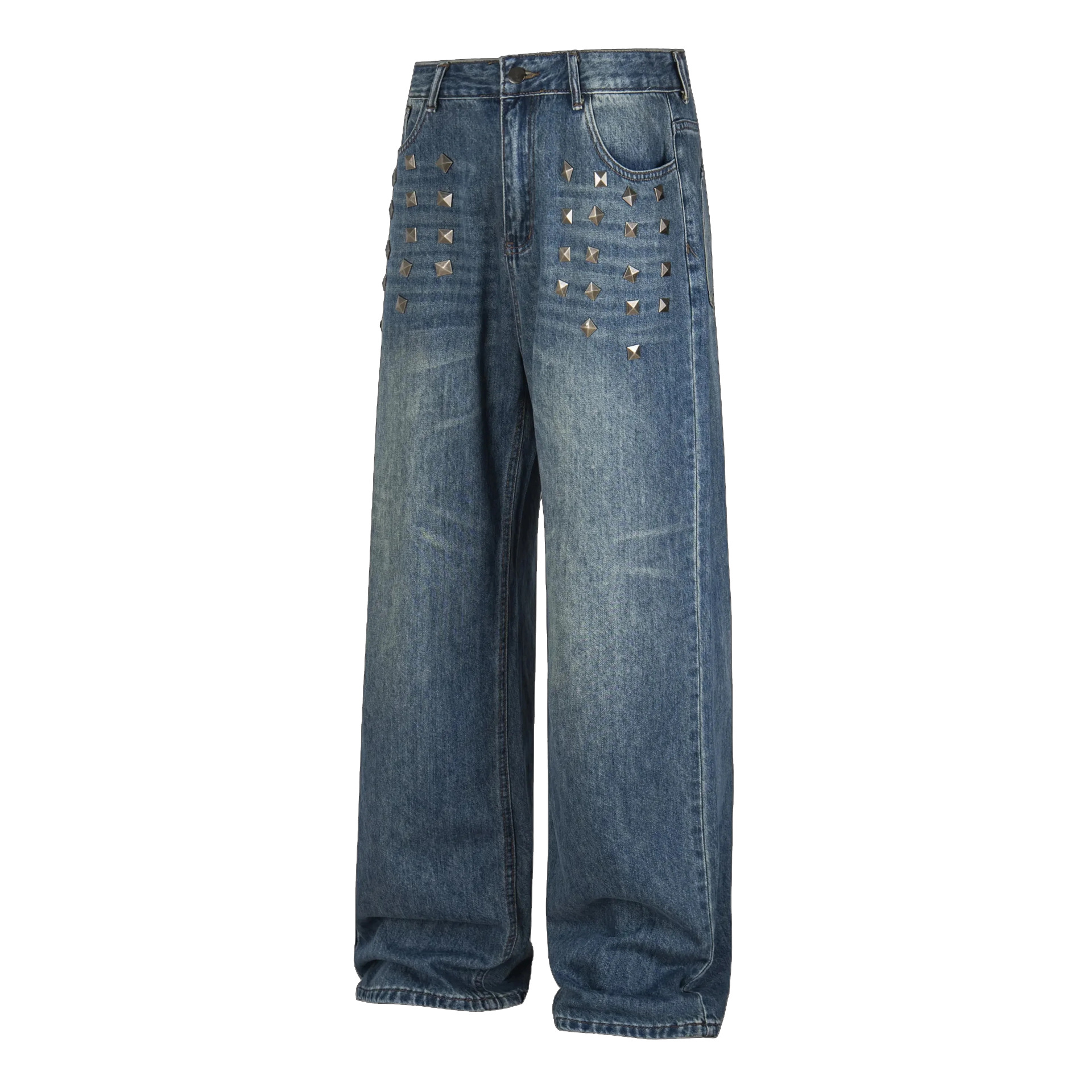 Studded Straight Denim Jeans for Casual Streetwear