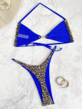 Women Sexy Bikini Leopard Print Lace-Up Low Back Swimsuit Two Piece Swimwear
