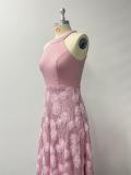 Women Evening Dress Halter Neck Print Patchwork Maxi Dress Party Gown