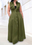Women Casual Shirt Collar Sleeveless Maxi Dress