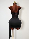 Women Strapless Sleeveless Sexy Lace Patchwork Hollow Out Bodycon Dress