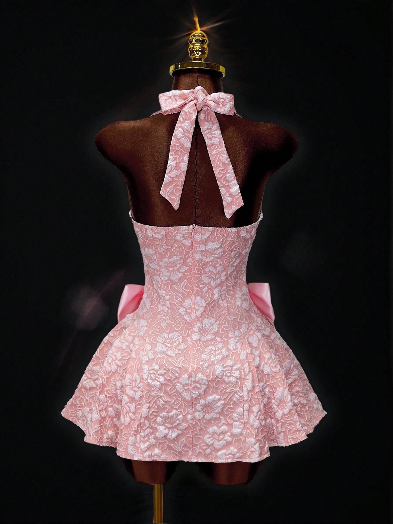 Jacquard V-Neck Sleeveless Halter Dress for Evening Events