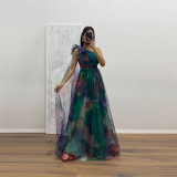 Women Holiday Casual Summer Mesh Print Strap Dress