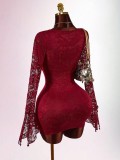 Women Sexy Lace See-Through Patchwork Metallic Bodycon Dress