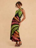 Women Summer Print Cross Backless Dress