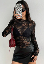 Women Sexy Lace See-Through Hollow Out Long Sleeve Top Women Sexy Lace See-Through Hollow Out Long Sleeve Top
