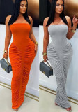 Women Sexy Strapless Ruched Bodycon Maxi Dress