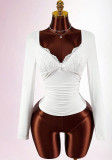 Women Stretchy V Necklace Patchwork Long Sleeve Top
