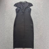 Women Mesh Sequin V Neck Bodycon Bandage Dress