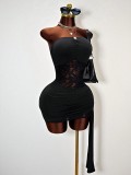 Women Strapless Sleeveless Sexy Lace Patchwork Hollow Out Bodycon Dress