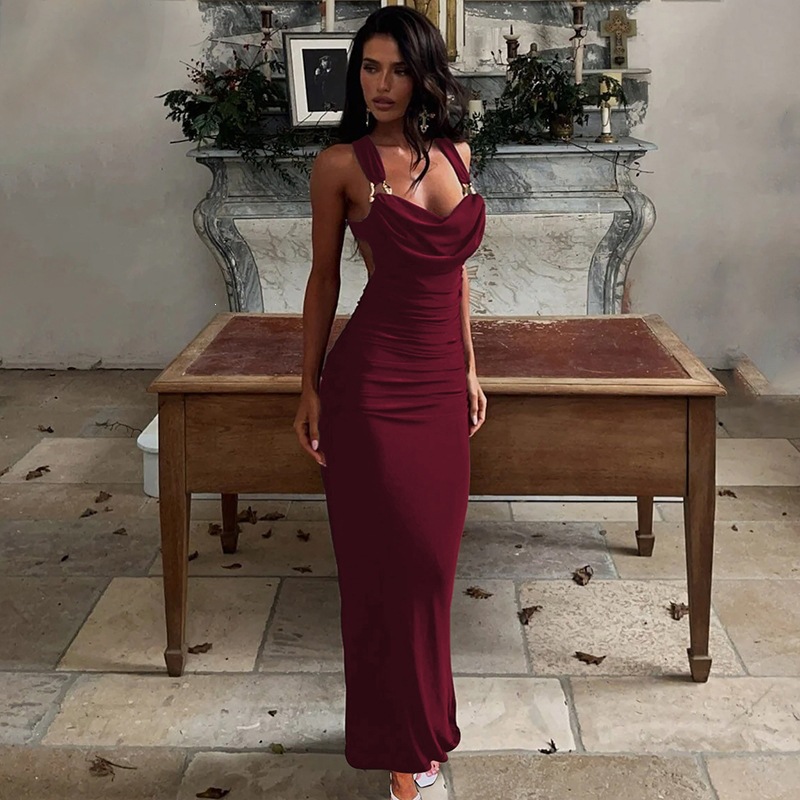 Backless Ruched Lace-Up Dress for Summer Evening Parties