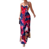 Women Summer Sexy Backless Cross Strap Print Strap Dress