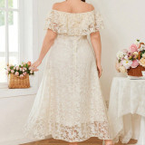 Plus Size Women Off Shoulder Beach Flowy French Lace Beach Holiday Maxi Dress