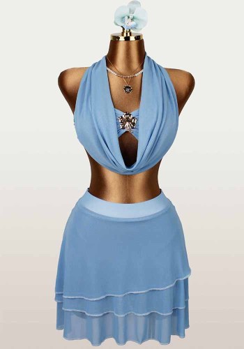 Women Sexy Halter Neck Backless Top & Skirt Two Piece Set