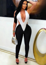 Women V Neck Halter Neck Tie Jumpsuit Women V Neck Halter Neck Tie Jumpsuit