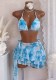 Women Color Block Sexy Casual Hot Holiday Lace-Up Three Piece Swimsuit