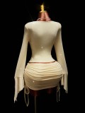 Women Holiday Sexy Bikini Top Cover Up & Bodycon Mini Skirt Three Piece Set