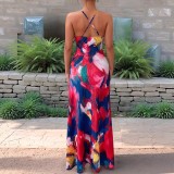 Women Summer Sexy Backless Cross Strap Print Strap Dress