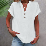 Women Summer Stand Collar Button Down Short Sleeve Shirt