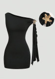 Women Sexy Slash Shoulder Strap Metallic Bodycon Dress