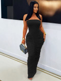 Women Sexy Strapless Ruched Bodycon Maxi Dress