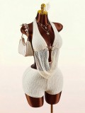 Women Halter Neck Backless Lace-Up Sexy Tank Top & Shorts Two Piece Set