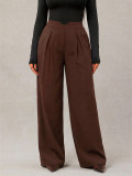 Women Spring & Summer V-Shaped Waist Blazer Pants Ruched Wide Leg Long Pants