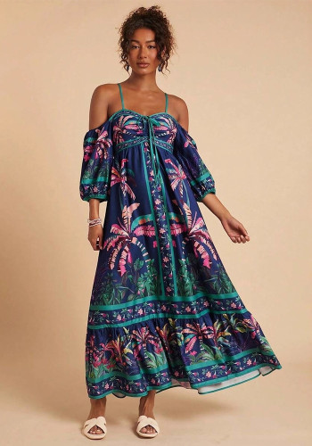 Women Summer Print Camisole Off Shoulder Dress