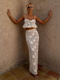 Women Holiday Lace Embroidery See-Through Two Piece Set