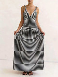 Women Black & White Striped Summer Holiday Dress