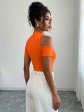 Women Spring & Summer Metal Button Off Shoulder T-Shirt Top