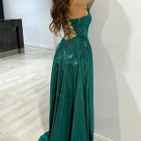 Women Strapless Shiny Evening Dress