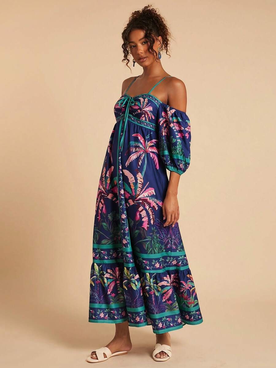 Printed Camisole Off-Shoulder Dress for Summer Holidays
