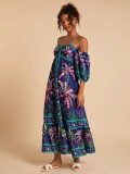 Women Summer Print Camisole Off Shoulder Dress