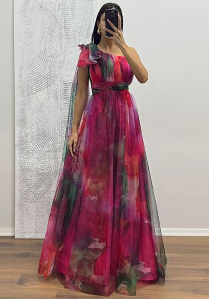 Mesh Printed Strap Dress for Summer Holiday Vacations