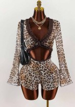 Women Sexy Lace Trim Patchwork Leopard Print Mesh Hollow Out Jumpsuit Women Sexy Lace Trim Patchwork Leopard Print Mesh Hollow Out Jumpsuit