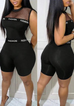 Women Spring & Summer Mesh Hollow Out Patchwork Sleeveless Jumpsuit