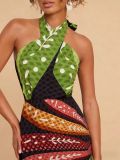Women Summer Print Cross Backless Dress