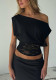 Women Sexy Lace Patchwork Slash Shoulder Short Sleeve Top