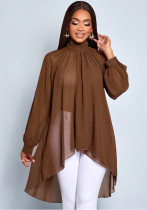 Women Summer Irregular Chiffon Long Sleeve Shirt