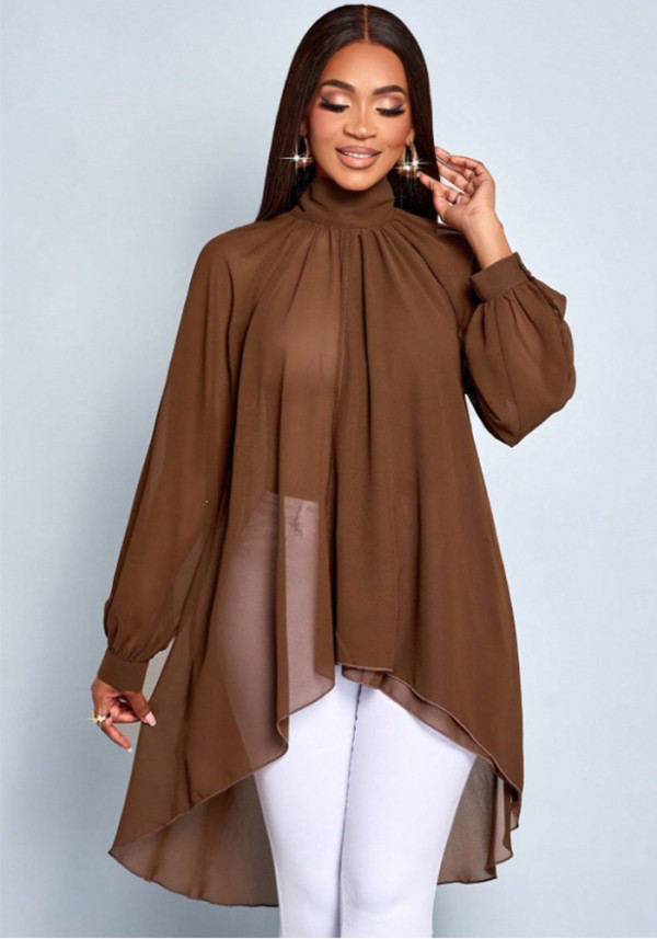 Women Summer Irregular Chiffon Long Sleeve Shirt